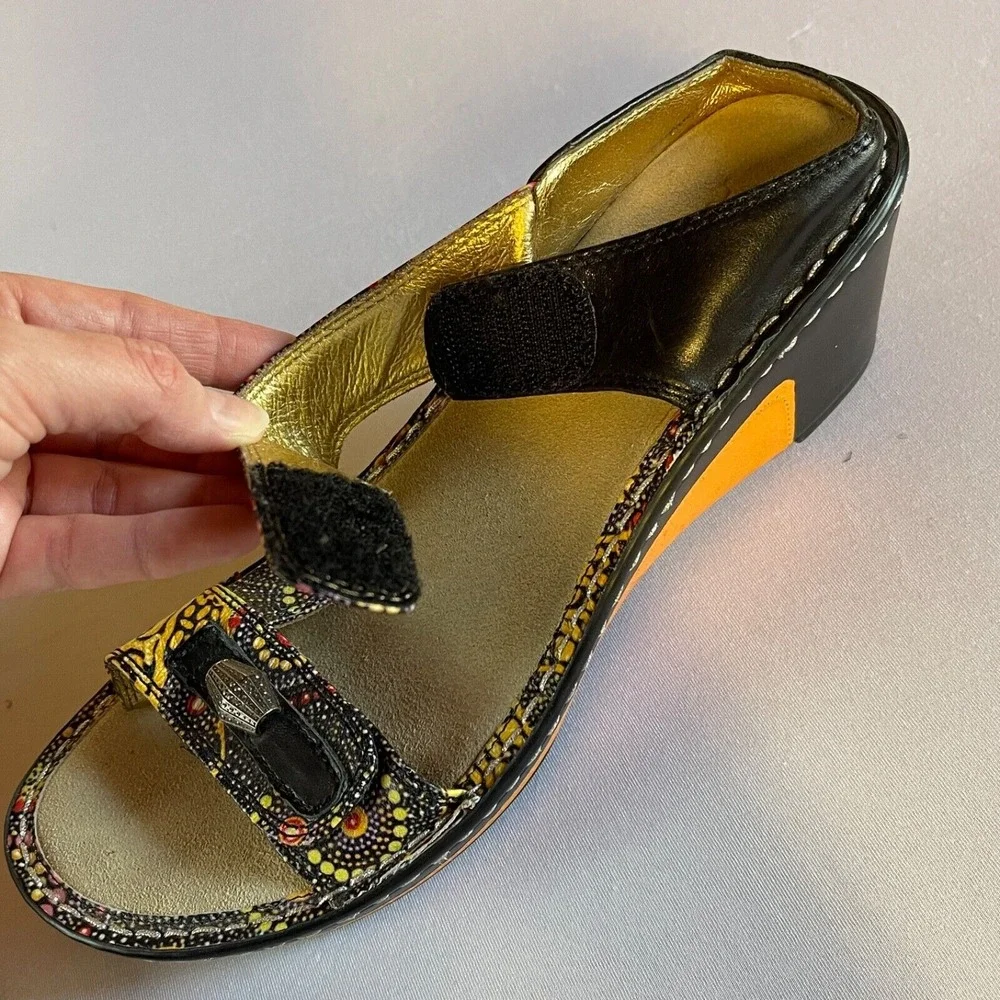 Alegria Lara Kenya Womens 38 / 8-8.5 Leather Adjustable Comfort‎ Wedge Sandals